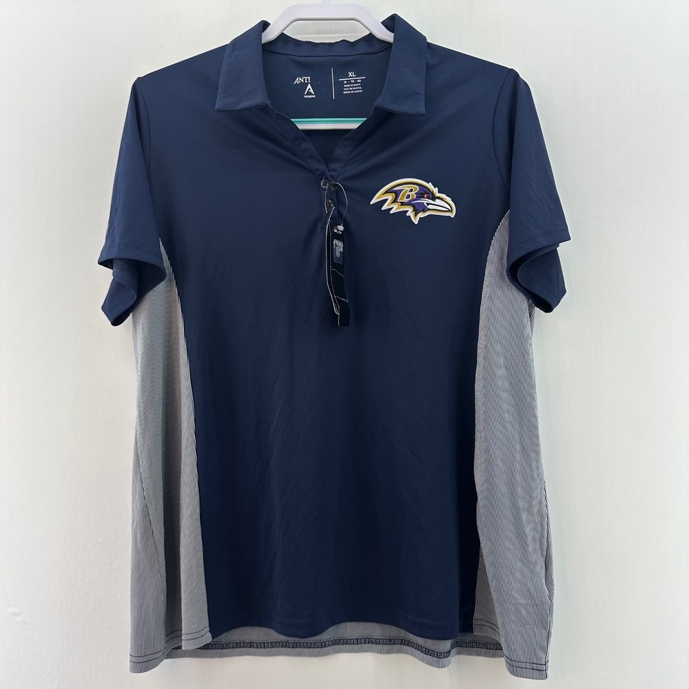 Baltimore Ravens Women's Antigua Polo Shirt Navy Gray XL Short Sleeve‎ NWT